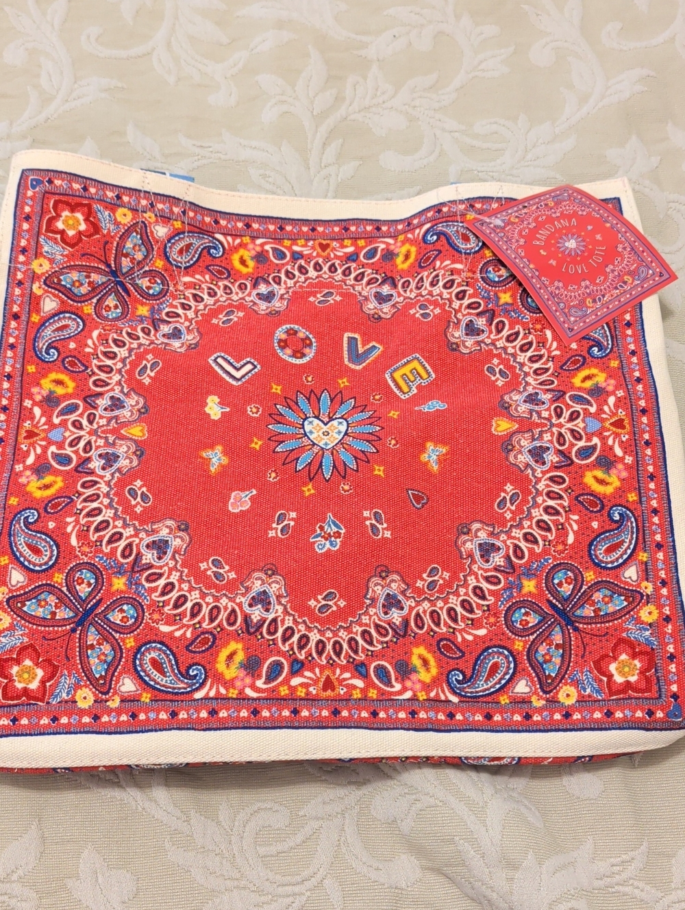 Brighton Bandana Love Red 'LOVE' Paisley Tote  Bag